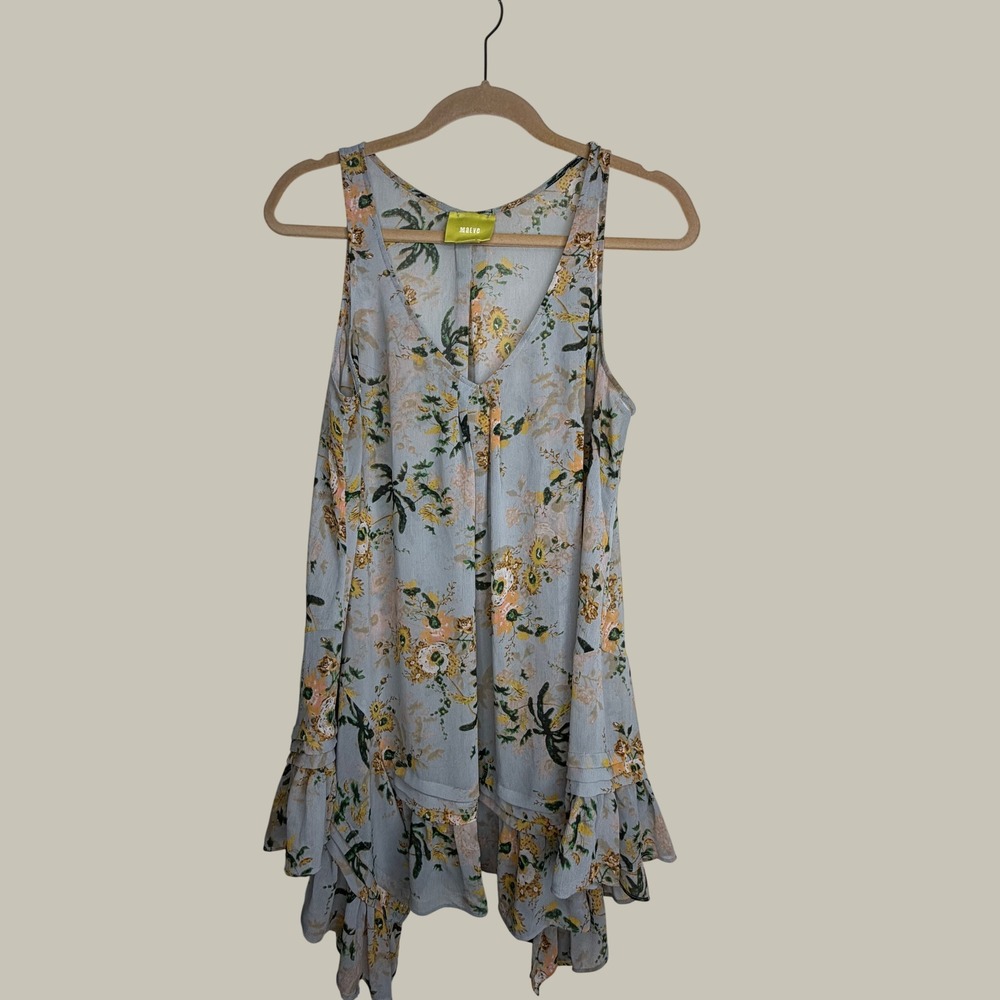 Maeve Anthropologie Blue Floral Handkerchief Hem Ruffle Tunic Top Large